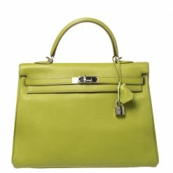 Hermes Apple Green Togo Leather Palladium Hardware Kelly Retourne 35 Bag For Women