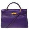 Hermes Ultraviolet Togo Leather Gold Plated Kelly Retourne 40 Bag For Women