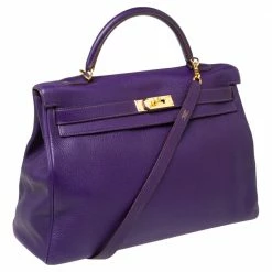 Hermes Ultraviolet Togo Leather Gold Plated Kelly Retourne 40 Bag For Women -Deals Hermes Store luxury women hermes used handbags p37318 021
