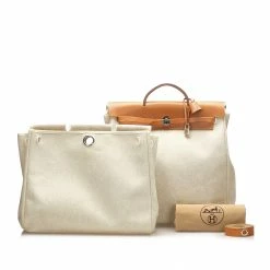 Hermes Cream/Brown Toile Canvas Herbag GM Bag For Women -Deals Hermes Store luxury women hermes used handbags p374253 006