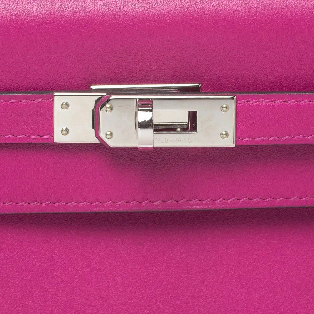Hermes Hermès Cyclamen Swift Leather Palladium Hardware Kelly Pochette For Women 7 Hermes Hermès Cyclamen Swift Leather Palladium Hardware Kelly Pochette For Women - Image 5