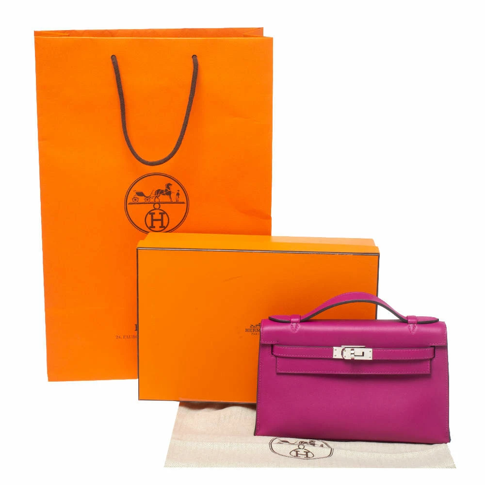 Hermes Hermès Cyclamen Swift Leather Palladium Hardware Kelly Pochette For Women 15 Hermes Hermès Cyclamen Swift Leather Palladium Hardware Kelly Pochette For Women - Image 13
