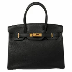 Hermes Noir Togo Leather Gold Hardware Birkin 30 Bag For Women
