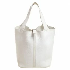 Hermes White Togo Leather Picotin MM Bag For Women