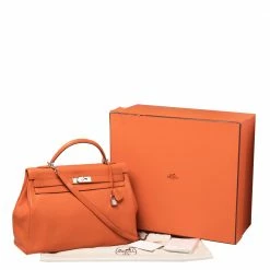 Hermes Orange Clemence Leather Palladium Hardware Kelly Retourne 40 Bag For Women -Deals Hermes Store luxury women hermes used handbags p378063 027