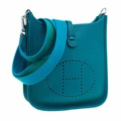 Hermes Clemence Bleu Evelyne II TPM Bag For Women -Deals Hermes Store luxury women hermes used handbags p3794 003
