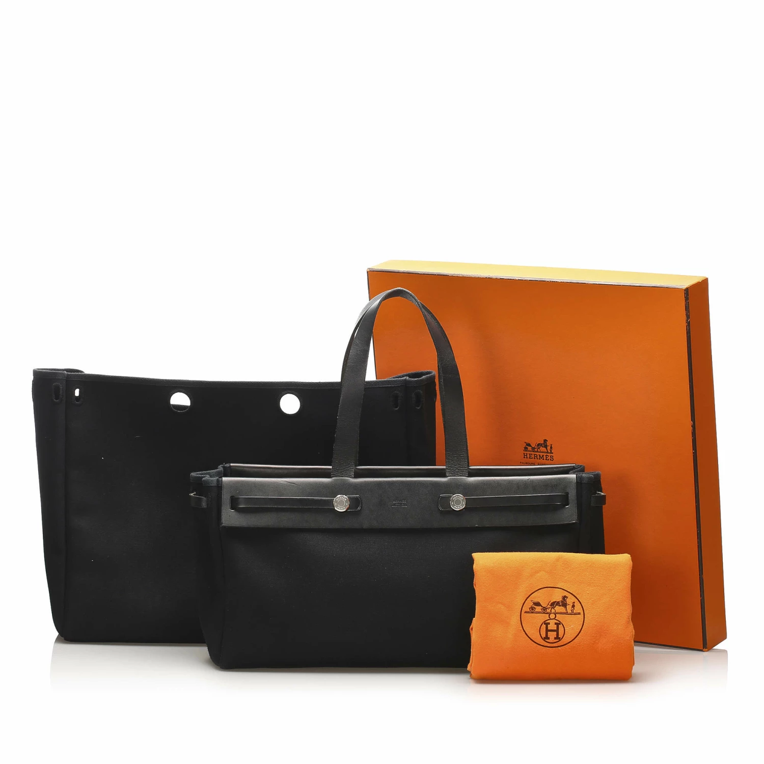 Hermes Black Toile Canvas Herbag Cabas MM Bag For Women 10 Hermes Black Toile Canvas Herbag Cabas MM Bag For Women - Image 8