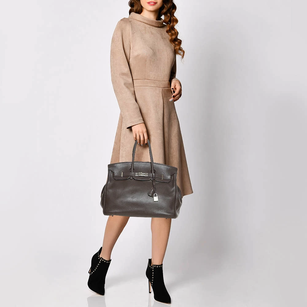 Hermes Cacao Clemence Leather Palladium Hardware Birkin 35 Bag For Women 4 Hermes Cacao Clemence Leather Palladium Hardware Birkin 35 Bag For Women - Image 2