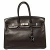 Hermes Cacao Clemence Leather Palladium Hardware Birkin 35 Bag For Women