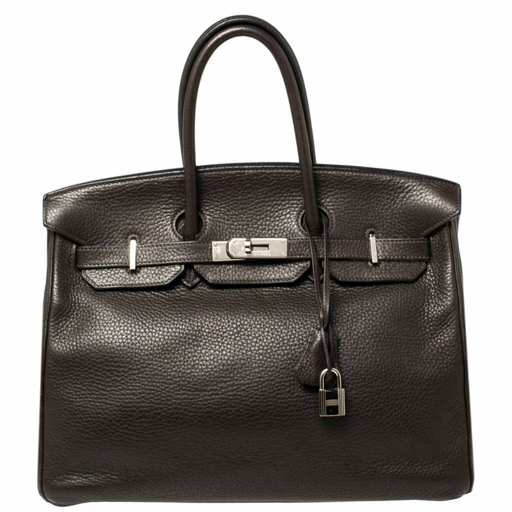 Hermes Cacao Clemence Leather Palladium Hardware Birkin 35 Bag For Women 3 Hermes Cacao Clemence Leather Palladium Hardware Birkin 35 Bag For Women