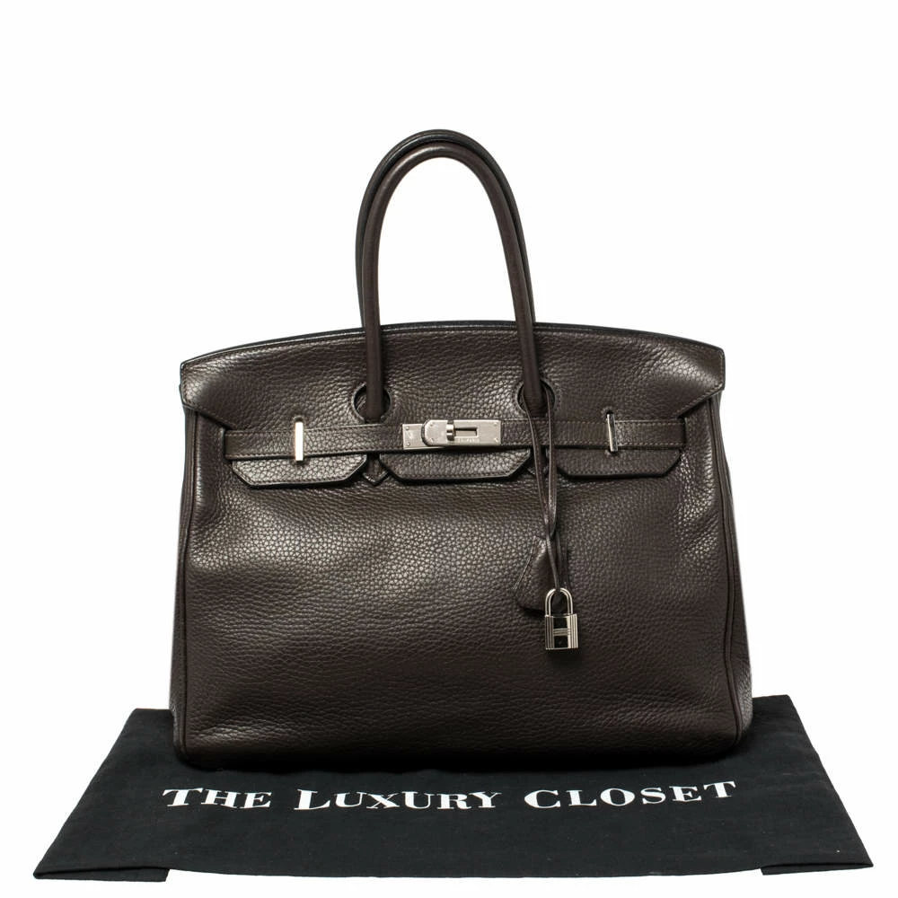 Hermes Cacao Clemence Leather Palladium Hardware Birkin 35 Bag For Women 15 Hermes Cacao Clemence Leather Palladium Hardware Birkin 35 Bag For Women - Image 13