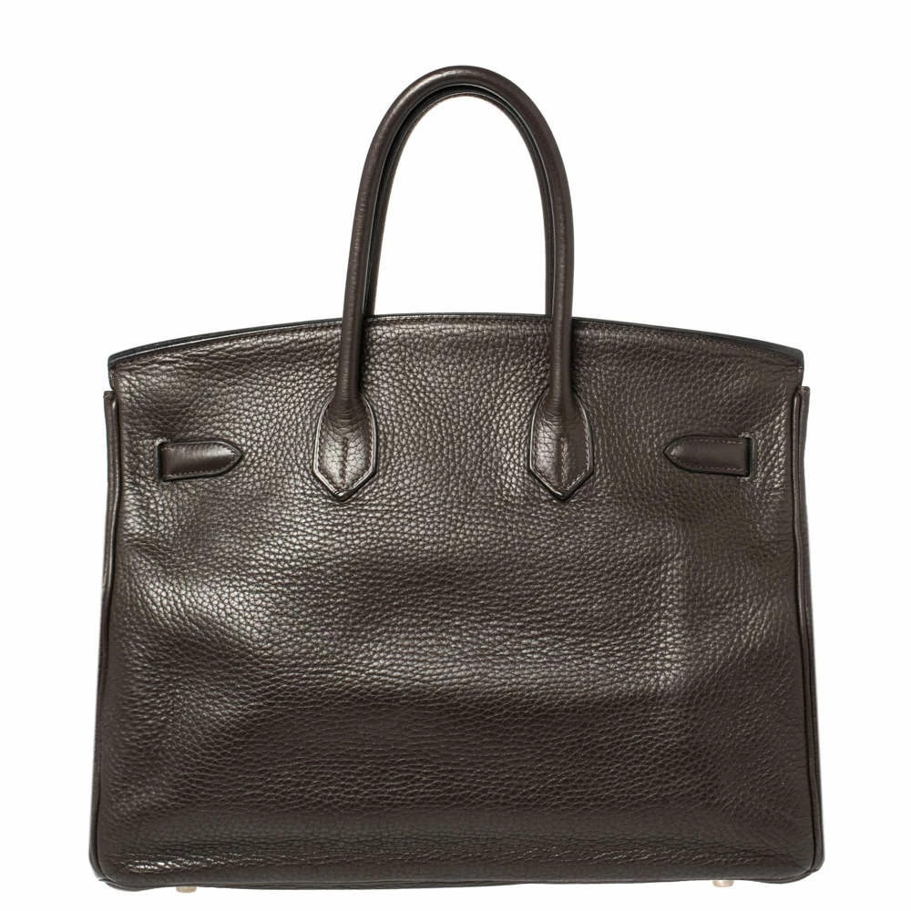 Hermes Cacao Clemence Leather Palladium Hardware Birkin 35 Bag For Women 6 Hermes Cacao Clemence Leather Palladium Hardware Birkin 35 Bag For Women - Image 4