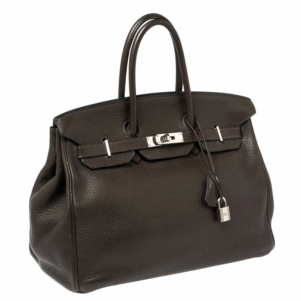 Hermes Cacao Clemence Leather Palladium Hardware Birkin 35 Bag For Women 5 Hermes Cacao Clemence Leather Palladium Hardware Birkin 35 Bag For Women - Image 3