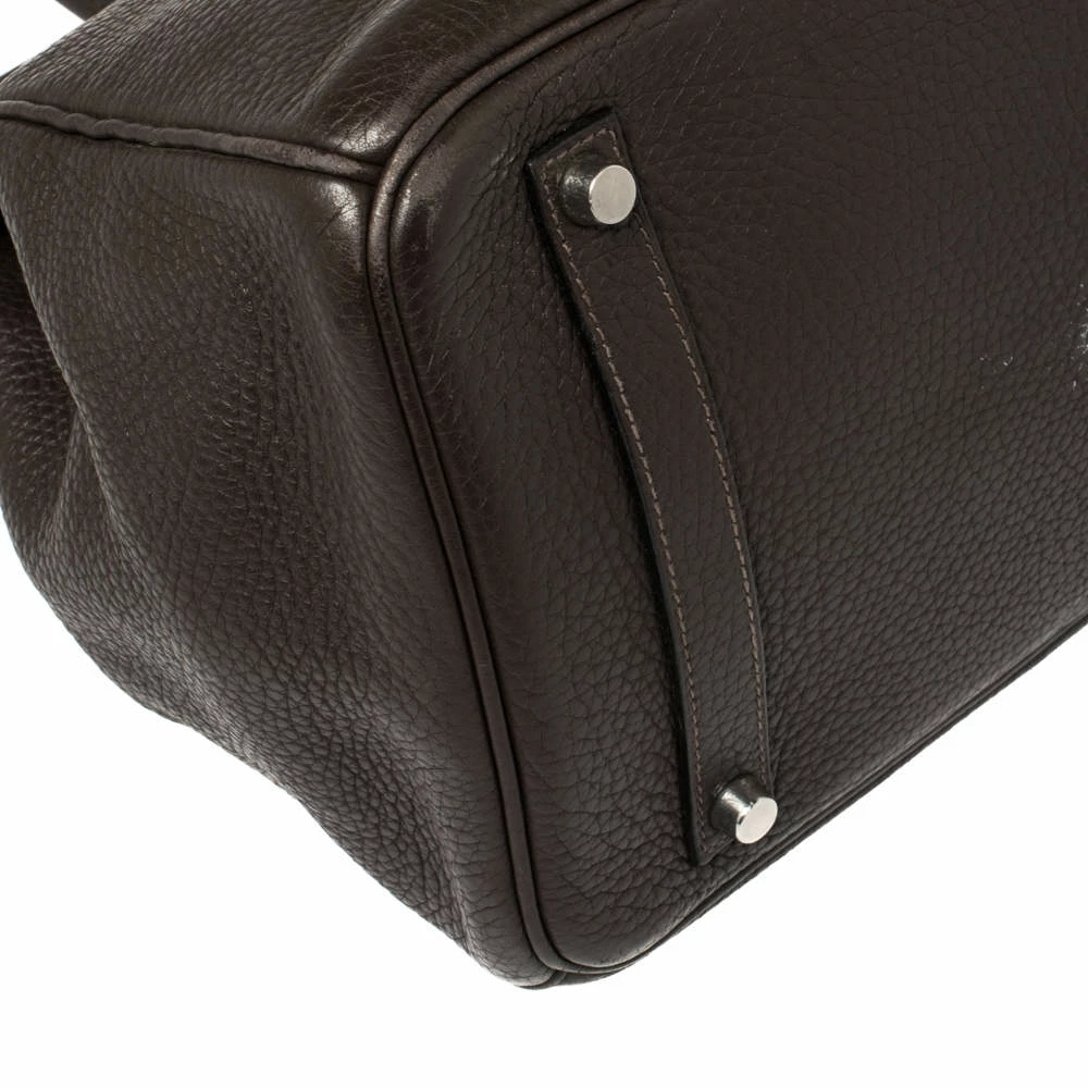 Hermes Cacao Clemence Leather Palladium Hardware Birkin 35 Bag For Women 17 Hermes Cacao Clemence Leather Palladium Hardware Birkin 35 Bag For Women - Image 15