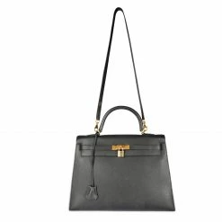 Hermes Black Epsom Leather Gold Hardware Kelly Sellier 35 Bag For Women -Deals Hermes Store luxury women hermes used handbags p381630 001