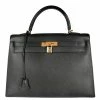Hermes Black Epsom Leather Gold Hardware Kelly Sellier 35 Bag For Women -Deals Hermes Store luxury women hermes used handbags p381630 003