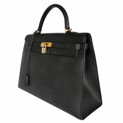 Hermes Black Epsom Leather Gold Hardware Kelly Sellier 35 Bag For Women -Deals Hermes Store luxury women hermes used handbags p381630 006