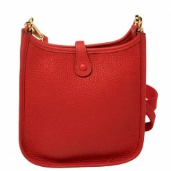 Hermes Rouge Tomate Clemence Leather Evelyne TPM Bag For Women -Deals Hermes Store luxury women hermes used handbags p384381 004