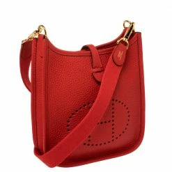 Hermes Rouge Tomate Clemence Leather Evelyne TPM Bag For Women -Deals Hermes Store luxury women hermes used handbags p384381 005
