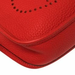 Hermes Rouge Tomate Clemence Leather Evelyne TPM Bag For Women -Deals Hermes Store luxury women hermes used handbags p384381 009