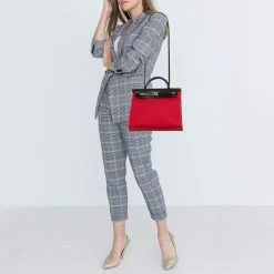 Hermes Extreme Rose/Khaki Canvas And Leather Herbag Zip 31 Bag For Women -Deals Hermes Store luxury women hermes used handbags p384905 014