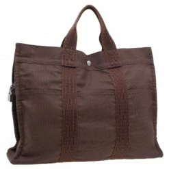 Hermes Brown Canvas Herline Tote MM For Women -Deals Hermes Store luxury women hermes used handbags p38564 003