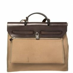 Hermes Etoupe/Ebene Canvas And Leather Herbag Zip 39 Bag For Women -Deals Hermes Store luxury women hermes used handbags p386100 009