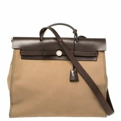 Hermes Etoupe/Ebene Canvas And Leather Herbag Zip 39 Bag For Women