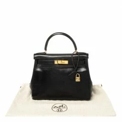 Hermes Black Box Calf Leather Gold Hardware Kelly Retourne 28 Bag For Women -Deals Hermes Store luxury women hermes used handbags p387198 002