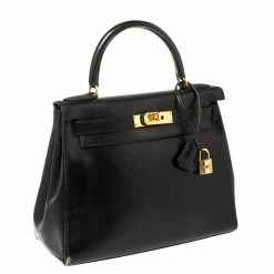 Hermes Black Box Calf Leather Gold Hardware Kelly Retourne 28 Bag For Women -Deals Hermes Store luxury women hermes used handbags p387198 014