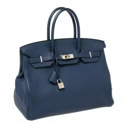 Hermes Blue Sapphire Clemence Leather Palladium Hardware Birkin 35 Bag For Women -Deals Hermes Store luxury women hermes used handbags p387208 005
