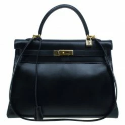 Hermes Noir Togo Calfskin 35cm Kelly Tote For Women