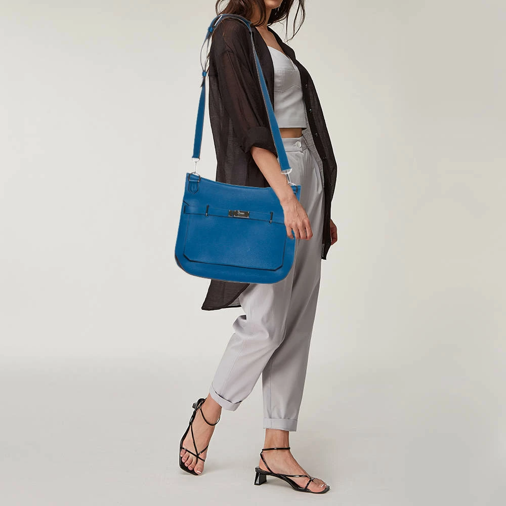 Hermes Blue Zanzibar Togo Leather Palladium Hardware Jypsiere 37 Bag For Women 4 Hermes Blue Zanzibar Togo Leather Palladium Hardware Jypsiere 37 Bag For Women - Image 2