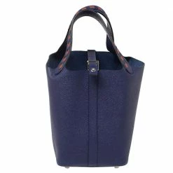 Hermes Bleu Encre/Brique/Black Epsom Leather Picotin Lock Tressage MM Bag For Women