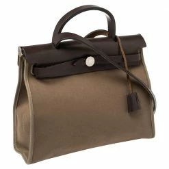Hermes Ebene/Etoupe Canvas And Leather Herbag Zip 31 Bag For Women -Deals Hermes Store luxury women hermes used handbags p391938 015