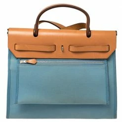 Hermes Natural/Blue Lin Canvas And Leather Herbag Zip 31 Bag For Women -Deals Hermes Store luxury women hermes used handbags p392361 021