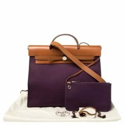 Hermes Fauve/Cassis Lin Canvas And Leather Herbag Zip 39 Bag For Women -Deals Hermes Store luxury women hermes used handbags p392367 002