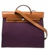 Hermes Fauve/Cassis Lin Canvas And Leather Herbag Zip 39 Bag For Women