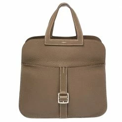 Hermes Etoupe Clemence Leather Halzan 31 Bag For Women