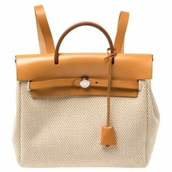 Hermes Natural/Toile Canvas And Leather 2 In 1 Herbag PM Bag For Women