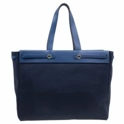 HERMES Navy Blue Herbag Cabas GM 2 In 1 Shoulder Bag For Women