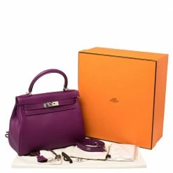 Hermes Anemone Evercolor Leather Palladium Hardware Kelly Retourne 28 Bag For Women -Deals Hermes Store luxury women hermes used handbags p398765 002