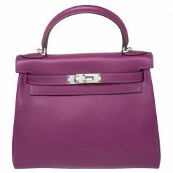 Hermes Anemone Evercolor Leather Palladium Hardware Kelly Retourne 28 Bag For Women