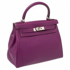 Hermes Anemone Evercolor Leather Palladium Hardware Kelly Retourne 28 Bag For Women -Deals Hermes Store luxury women hermes used handbags p398765 015
