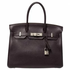 Hermes Raisin Clemence Leather Palladium Hardware Birkin 30 Bag For Women