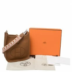 Hermes Gold Clemence Leather Evelyne TPM Bag For Women -Deals Hermes Store luxury women hermes used handbags p402365 001