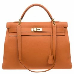 Hermes Orange Togo Leather Kelly 40 Bag For Women