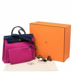 Hermes Magnolia/Bleu Saphir Canvas And Leather Herbag Zip 31 Bag For Women -Deals Hermes Store luxury women hermes used handbags p405244 002