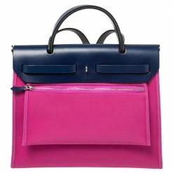 Hermes Magnolia/Bleu Saphir Canvas And Leather Herbag Zip 31 Bag For Women -Deals Hermes Store luxury women hermes used handbags p405244 010