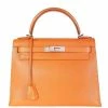 Hermes Orange Chevre Leather Sellier Kelly 28 Bag For Women